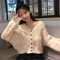 코발트블루 파란 부드러운 스웨터 니트 가을 카디건 v목 빈티지 중공 싱글 브레스트 짧은 점퍼 게으른 Outwear 느슨한 세련된