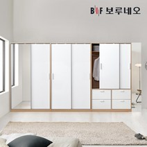 보루네오 리파인드 슬라이딩 옷장 슬라이드 미닫이 미니 키큰장 원룸 간이 거울 장농 가구, 6. B세트, 화이트&그레이