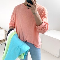 파스텔 오버핏 워싱 린넨 슬라브 비치웨어 긴팔 라운드 티셔츠(6color)
