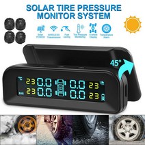 태양 광 무선 USB TPMS 자동차 타이어 압력 모니터 시스템 HD LCD 디스플레이 4 외부 센서 타이어 압력 온도 경고, 하나, 검정