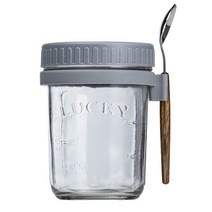 수납함 정리함 Overnight Oats Glass Jars 10 Oz Large Capacity With Measurement Marks Airtight Oatmeal, [01] Light Grey