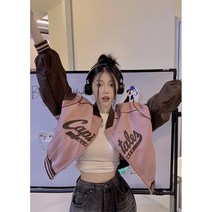 봄 가을 아메리칸 레트로 핑크 컬러 숏 야구 유니폼 자켓 탑 인스타