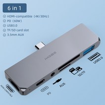 하기비스 usb c 허브 type-c to hdmi 호환 어댑터 3.5mm 오디오 pd 충전 usb 3.0 포트 변환기 ipad pro macbook 노트북, 6 in 1, 0.5m