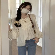 여성 블라우스 프릴 끈 리본 데일리 셔츠 여성스러운