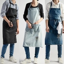 오가닉라이프 워싱 데님 앞치마 카페 바리스타 공방 클래식 예쁜, 워싱 데님 앞치마 (다크그레이), 1개