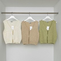 옷자락 여자 유니크 코튼 뜨개 후크 브이넥 쇼트 봄 조끼