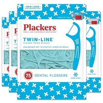 Plackers 트윈 라인 치실 쿨 민트 향 듀얼 액션 시스템 간편한 보관 슈퍼 터플로스 2X 더 클린 75개, 75개(4개 팩)