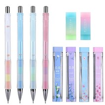 EXCELFU 샤프 0.9mm 4개 튜브 2B 심 리필 및 글쓰기 드로잉 서명용 지우개 2개 4가지 색상 USA 미국