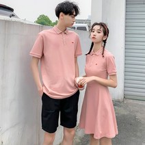 커플시밀러룩 커플 여름 드레스 2023 트렌드 반팔 티셔츠 핑크 셀프웨딩
