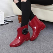 레인부츠 반 앵글 헌터 여름 여성 워터 슈즈 방수 발목 어로스 슬립온 장화 PVC, 37+Red B