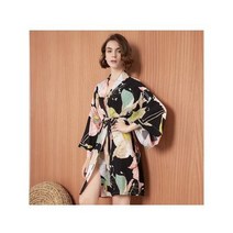 샤워가운 호텔타올 수영가운 잠옷 가운 봄 얇은 면화 실크 여성 꽃 인쇄 긴 소매 여성용 목욕 가운119755, As picture_L
