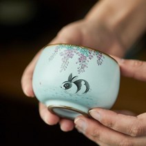 수제 세라믹 가마 새언니생일선물 예비시어머니선물 언니결혼선물 친구결혼선물 보이차다기세트, 등나무 꽃 토끼 컵