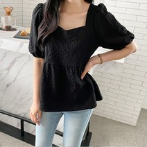 이지인이지 여성 여름 소매퍼프 뒷트임 리본블라우스 a라인