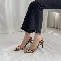 미미코코 / 수제화 송치 소가죽 호피 오픈 하이힐 스틸레토힐 7cm