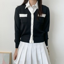 봄 간절기 여성 골프웨어 브이넥 배색 진주 골프가디건 2color