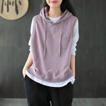 [이꾸띠] 니기루이이 여성 봄 가을 브이넥 후드 무지 캐주얼 데일리 조끼
