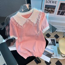 HQINT Tingpu ~ Doll Collar Short -Sleeved Thin Top Girl Summer 2022 New Design Sense Niche Sweater ZA-242381