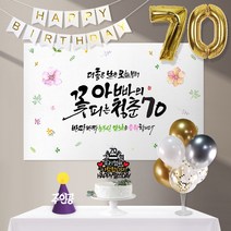 애니데이파티 꽃피는청춘(네임형)8종세트 [현수막+토퍼(월계수케이크)+가랜드+고깔(퍼플주인공)+숫자풍선(골드)+크롬(골드)+스탠드+손펌프], 고희(칠순)