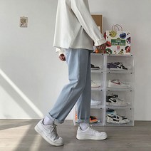 남성 연 청 진 일자 바지 세미와이드핏 롤업 데님 9ov 대학생 남자 2 0대 3 편한 스타일 데일리패션