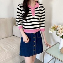 다잇템 [다잇템] 여자 시보리 칠부 봄티 단가라니트 민무늬 카라티