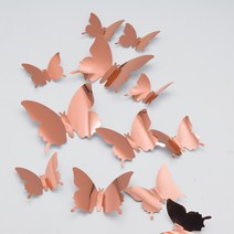 거울 나비 장식 양파 분말 나비 DIY 홈 거울 벽 스틱, 거울 나비 로즈 골드 12
