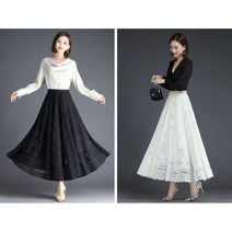[1+1 특가] 레이스플레어스커트 / 롱스커트 롱치마 밴딩 예쁜스커트 편한 데일리 베이직 원피스 봄 여름 가을 치마