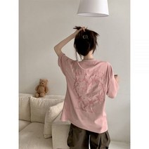 미국 문자 자수 앞뒤 중공업 재킷 중간 길이 달콤한 유행 브랜드 스타일 노화 방지 외국 가시 사랑 티셔츠