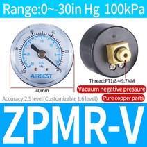 에어 레귤레이터 1pcs 공압 공기 압력 게이지 기계식 150psi 14 진공 측정기-30 inhg 압축기 수압계 프레스 게이지 10 bar, zpmr-v -30inhg