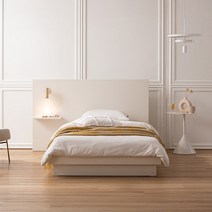 [삼익가구] 리움 LED 조명 호텔식 와이드 침대 + 협탁 세트 슈퍼싱글 퀸 SS Q, 아이보리(좌형)