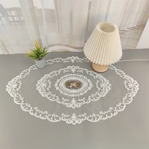 [신혼일기] 대형사이즈 프렌치 레이스 플라워자수 테이블매트, 74cm * 46cm, 웜베이지