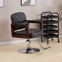 레트로 고급 바버샵 이발소 미용실 의자 헤어샵 체어 인테리어 복고풍, 블랙 발판있음