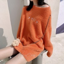 올리브색 그린색 초록색 국내 자수 느슨한 체인 곰 울 드레스 여성 화이트 오렌지