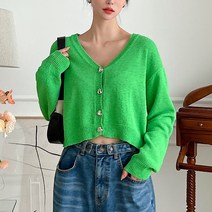 뜨개진 여성용 루즈핏 하트버튼 부클 크롭 베니토 가디건