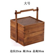 고급 일본풍 보온 도시락 사각 2단 찬합 나무 우드 찬합통, 카와미 캐리어 더블 레이어(대형)