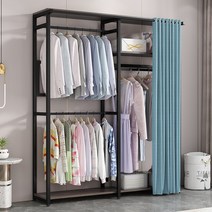 DIY 인테리어 튼튼한 스탠드 원목행거 틈새옷걸이 옷장 원룸 드레스룸 정리함 더블 레이어 오픈 옷장 다기능 스토리지, 단면길이160폭45높이200+앞막