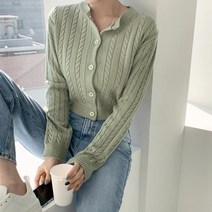 여자 라운드넥 꽈배기 크롭 파스텔 기본 가디건