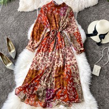 페이퍼먼츠 우먼즈 미시 롱 플라워 쉬폰 원피스 13166