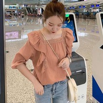 [루디아] 아사 면 스퀘어 러플 레이스 블라우스