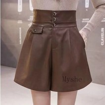 [Myshe]여자 봄가을 와이드 가죽 반바지 a라인 반바지 f7r WJ1205