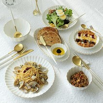 달빛구름 도자기 골드라인 주름 접시 그릇 모음, 요거트볼&앞그릇