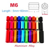 2/5pcs M6 헥스 Standoff 스페이서 육각형 스터드 너트 나사 막대 알루미늄 합금 암나사 슬리브 더블 패스 길이 5mm 60mm, [02] M6  (5pcs), [09] Purple, [04] 25mm