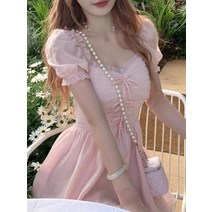 Kawaii-우아한 미디 드레스 여성용 반팔 비치 스타일 파티 오피스 레이디 한국 패션 2023 여름
