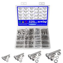 Newlng M3 M4 M5 M6 볼트 및 너트 모음 키트 320피스 미터법 304 스테인리스 스틸 육각 헤드 캡 나사 볼트 및 너트 모음 세트 패스너 볼트 키트 홈 고정 수리용, X