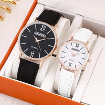 남성 및 여성 비즈니스 캐주얼 가죽 쿼츠 시계 손목 패션 커플 세트 2PC