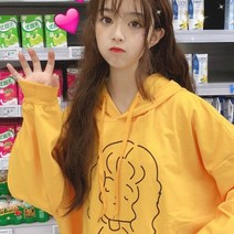 가바바 여성 후드티 심플 소녀 그림 데일리 긴팔 티셔츠 G39272