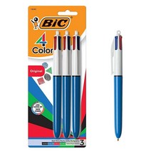 빅 BIC 4색 볼펜 미디엄 포인트 (1.0mm) 멀티컬러 펜 1세트에 4가지 색상 일기 및 정리용 3개 팩 (MMP31 AST), 3 Count (Pack of 1)