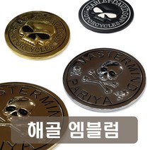 오토바이 해골 원형 엠블럼 6종 스컬 오토바이 악세사리 용품 3D 입체 스티커 할리데이비슨 금속 메탈 골드 블랙 크롬, 4번파리야크롬