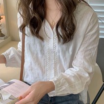 모던한 셔츠 자수 브이넥 긴팔 블라우스 오피스룩 쉬폰 블라우스 러블리 잔꽃 플라워 차르르 패션의류