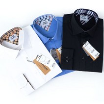 마켓UB 레트로 스판 하얀 파랑 검정색 긴팔와이셔츠_RF1174_6 (부재시+문자e) 생활DAY6