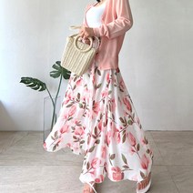 네모엔룩 쉬폰나염롱 허리밴딩(허리끈 포함) 스커트